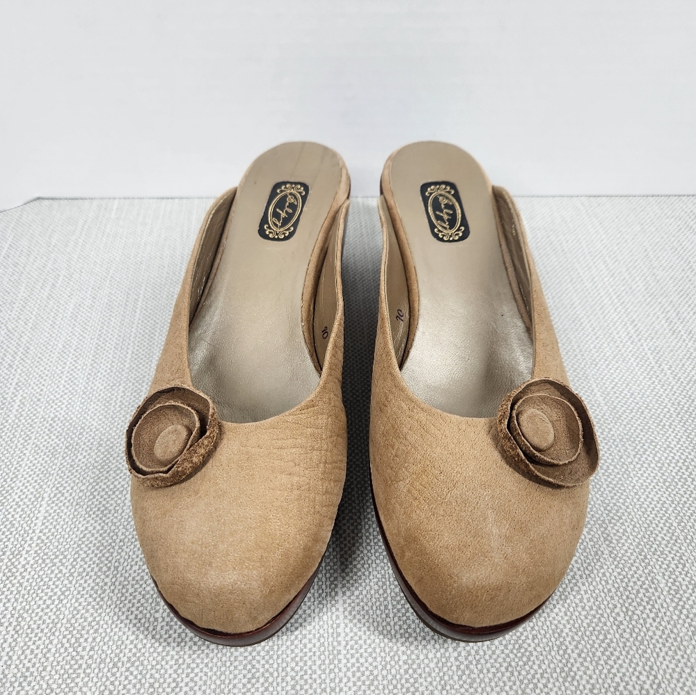 Salpy Size 10 Tan Leather Mules Boho Handmade - Picture 2 of 14